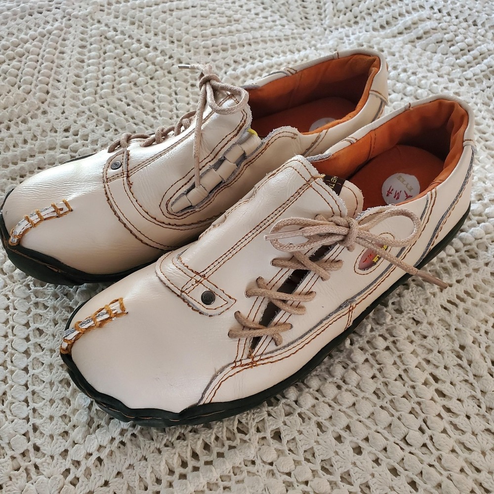 TMA EYES Shoes Womens Size 42 9.5 White Beige Leather Lace Up Comfort Walking